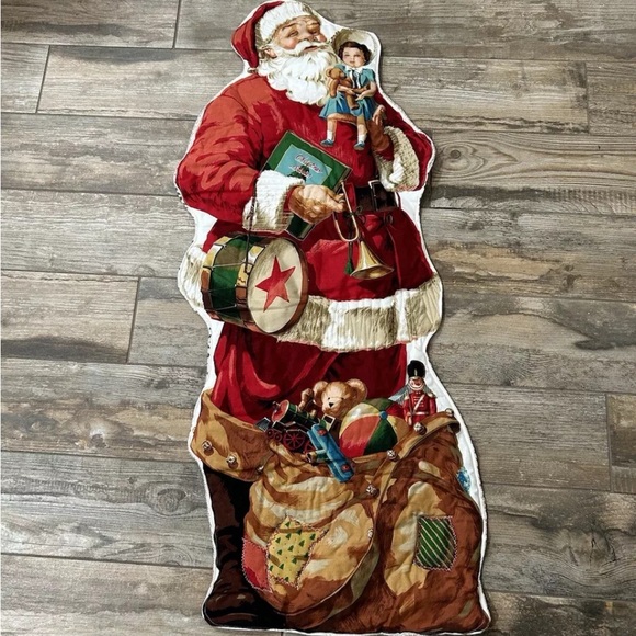 Vintage Hand Quilted Fabric c Santa Clause Wall Door Hanging Christmas  Decor - Picture 1 of 9